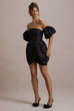 Ramone Black Bardot Mini Dress With Tulip Hem