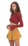 Ribbed Collared Top in Maroon