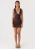 Options Mini Dress Chocolate Blue Dot