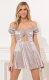 Off Shoulder Puff Sleeve Dress in Floral Grey