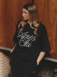 Black Embroidered Apres Ski Slogan T Shirt