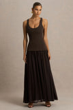 Kelly Brown Scoop Neck Maxi Dress With Pleated Mesh Skirt
