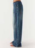 Seethal Low Rise Washed Denim Jeans Mid Wash Blue