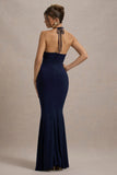 Lucena Navy Cowl Neck Wrap Maxi Dress With Floral Drape