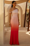 Exotic Red Ombre Twisted Asymmetric Maxi Dress