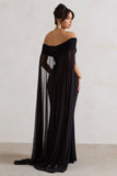 Carlotta Black Bardot Maxi Dress With Chiffon Cape
