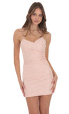 Crinkle Shimmer Pointed Bodycon Dress in Pink