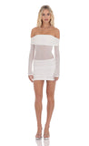 Rhinestone Mesh Off Shoulder Dress in White