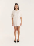 Cream Sequin Bow Tie Back Mini Dress
