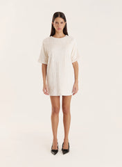 Cream Sequin Bow Tie Back Mini Dress