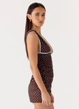 Options Mini Dress Chocolate Blue Dot