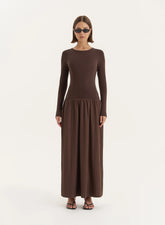 Chocolate Contrast Long Sleeve Maxi Dress