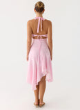 Faelie Halter Neck Asymmetrical Midi Dress Pink