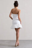 Liscia White Bandeau Mini Dress With Ruffle Trim