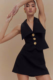 Alix Mixed Button Vest Black