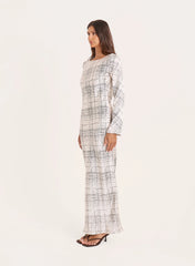 White Check Scoop Back Maxi Dress