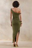 Angelique Olive Green Twisted Asymmetric Maxi Dress