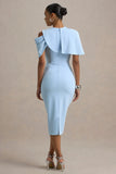 Dorothea Blue Draped Midi Dress With Cape