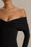 Spark Black Bardot Neck Midi Dress With Bow Detail