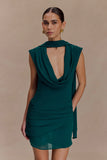Giulia Chiffon Draped Mini Dress Dark Emerald