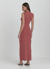 Dusty Red Jersey Midaxi Dress