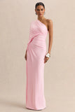 Sabella Pink Asymmetric Neck Maxi Dress
