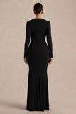 Command Black Plunge Neck Maxi Dress With Front High Split