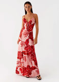 Flora Satin Maxi Dress Sicily Sunsets Print