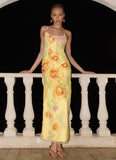 Morning Light Beaded Maxi Dress Yellow Floral Beaded