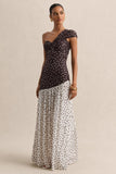 Motira Brown Polka Dot Asymmetric Neck Maxi Dress With Asymmetric Drop Waist