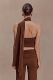 Lydia Slinky Asymmetrical Halter Top Chocolate