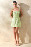 Orelisse Green Lace Square Neck Mini Dress