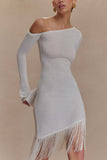 Kayden Fringe Off Shoulder Knit Mini Dress Ivory