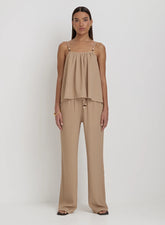 Camel Textured Wide Leg Trouser