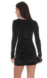 Velvet Plunge Long Sleeve Dress in Black