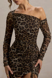 Aphrodite Leopard Print Asymmetric Ruched Side Mini Dress