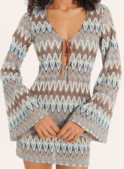 Abstract Chevron Print Knitted Keyhole Mini Dress