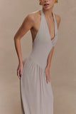 Yelena Ruched Halter Maxi Dress Taupe