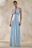 Bettina Powder Blue Plunge Neck Maxi Dress With Gathered Detailing