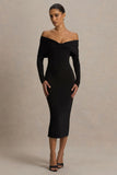 Spark Black Bardot Neck Midi Dress With Bow Detail