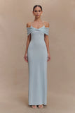 Bernadina Mesh And Slinky Halter Maxi Dress Pale Blue