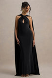 Rhoda Black Twist Halter Neck Cape Maxi Dress
