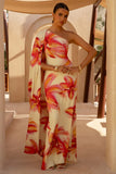 Portia Lemon Lily Print Asymmetric Maxi Dress With Ruched Detail