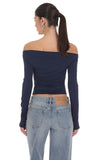 Ruched Off Shoulder Top in Navy