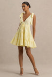 Corrina Lemon Broderie Plunge Neck Mini Dress