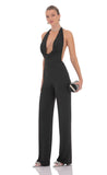 Halter Plunge Neck Jumpsuit in Black