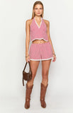 Arnie Red Gingham Broderie Lace Halter Top