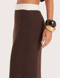 Chocolate Contrast Trim Knitted Maxi Skirt