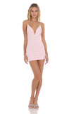 Ruched V Neck Bodycon Dress in Pink
