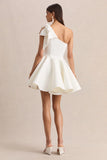 Prosperity White Asymmetric Neck Mini Dress With Bow Detail
